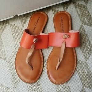 Rock & Candly flat sandals,orange & tan, Sz 8